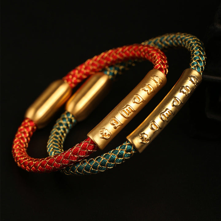Bransoletka Buddha Stones wykonana ręcznie ze srebra próby 999 Om Mani Padme Hum Protection Dragon Scale Braided Magnetic Buckle