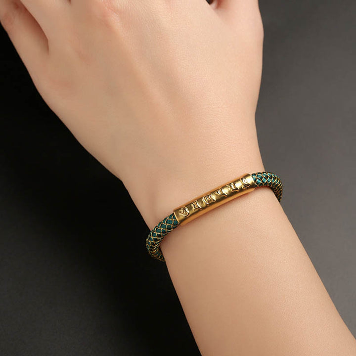Bransoletka Buddha Stones wykonana ręcznie ze srebra próby 999 Om Mani Padme Hum Protection Dragon Scale Braided Magnetic Buckle