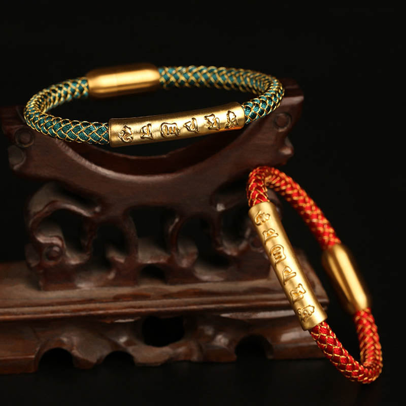 Bransoletka Buddha Stones wykonana ręcznie ze srebra próby 999 Om Mani Padme Hum Protection Dragon Scale Braided Magnetic Buckle