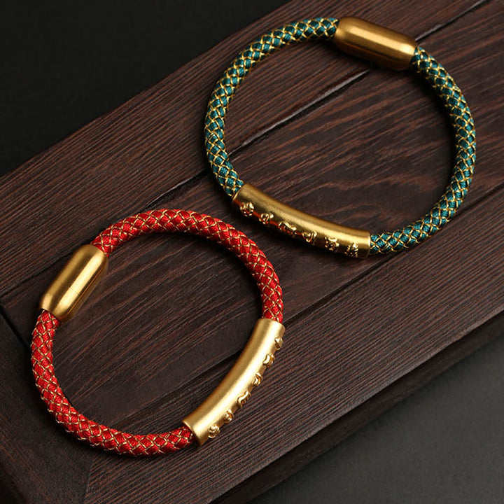 Bransoletka Buddha Stones wykonana ręcznie ze srebra próby 999 Om Mani Padme Hum Protection Dragon Scale Braided Magnetic Buckle