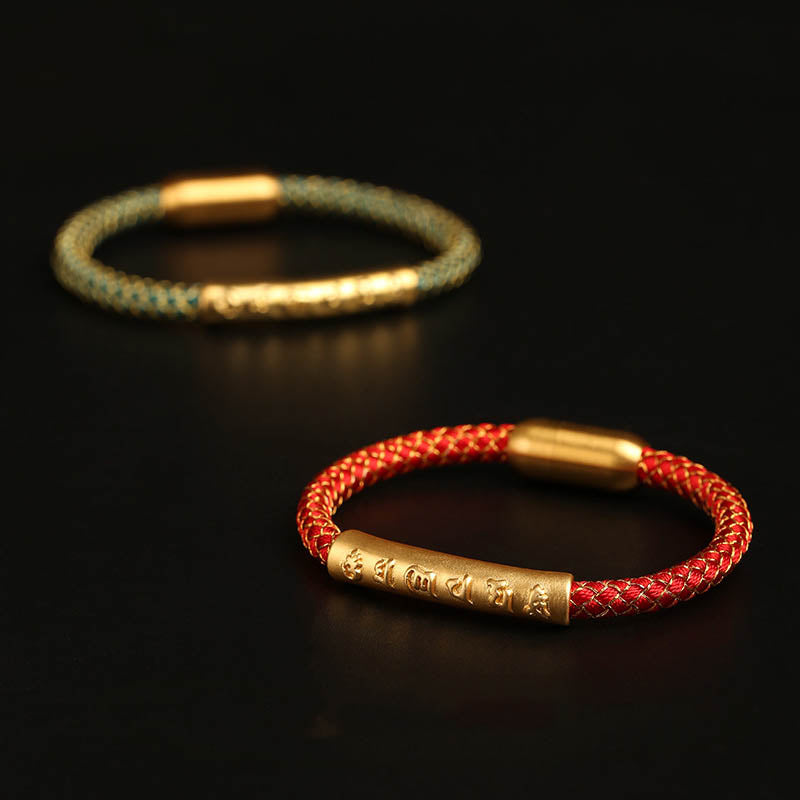 Bransoletka Buddha Stones wykonana ręcznie ze srebra próby 999 Om Mani Padme Hum Protection Dragon Scale Braided Magnetic Buckle