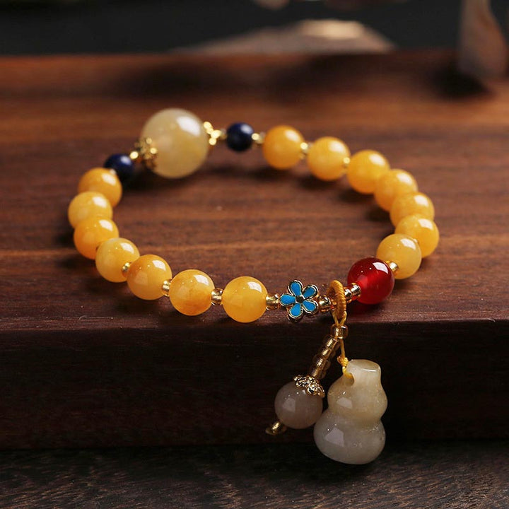 Buddha Stones Naturalny Złoty Jedwab Jadeit Tykwa Charm Bransoletka Bogactwo Szczęście