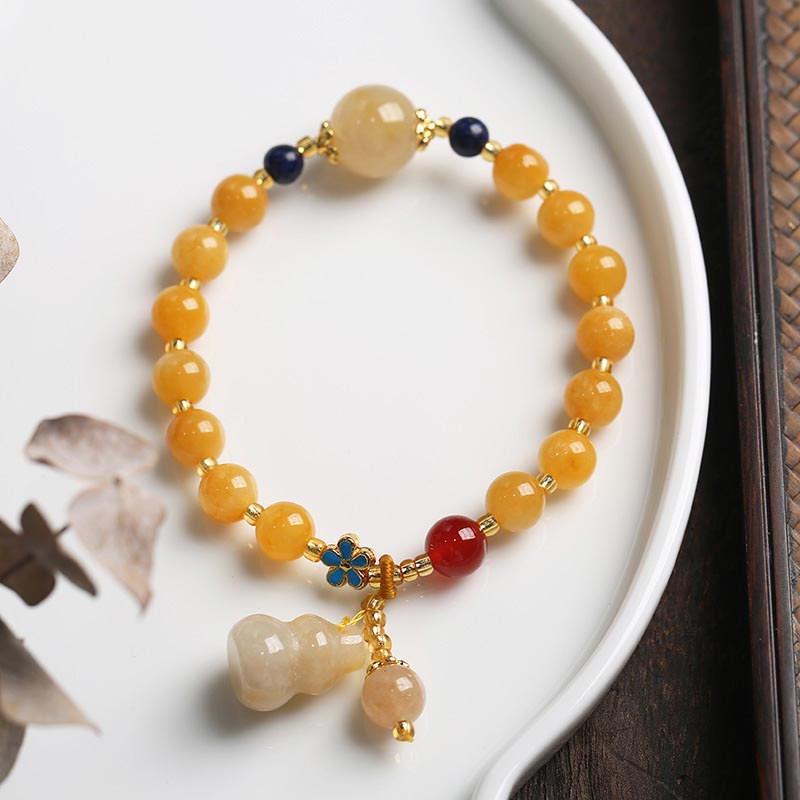 Buddha Stones Naturalny Złoty Jedwab Jadeit Tykwa Charm Bransoletka Bogactwo Szczęście