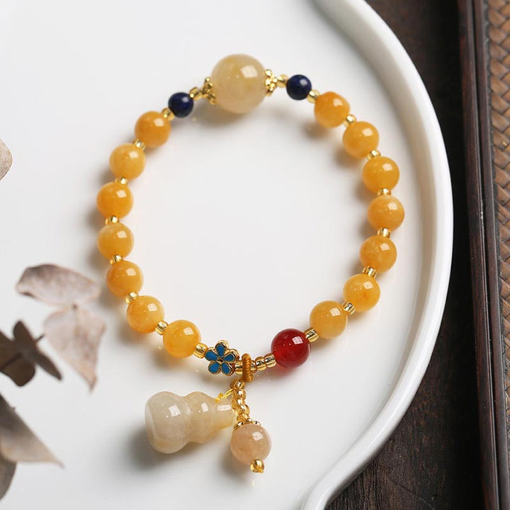 Buddha Stones Naturalny Złoty Jedwab Jadeit Tykwa Charm Bransoletka Bogactwo Szczęście
