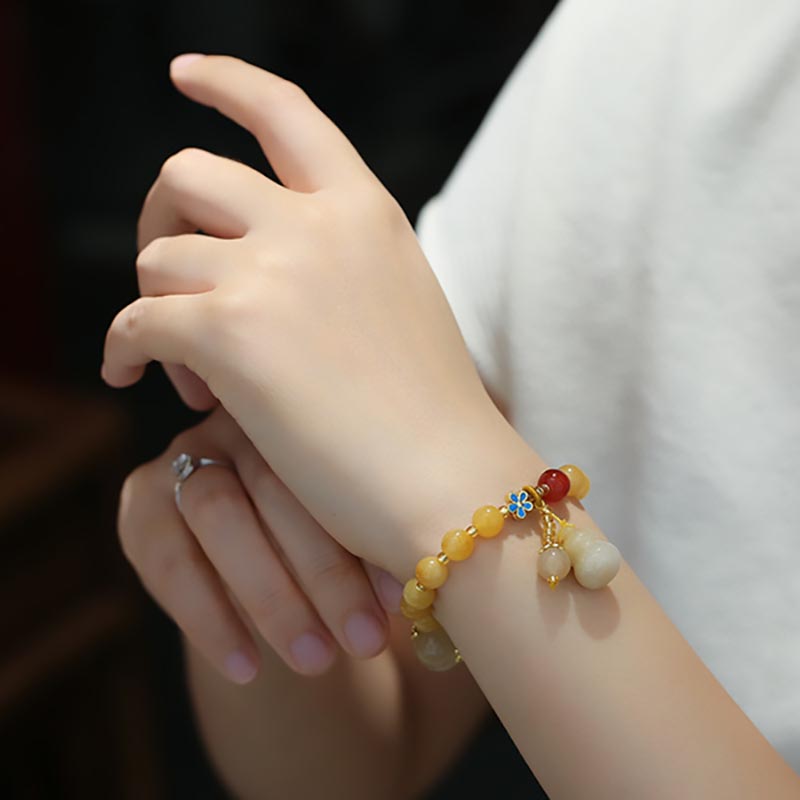 Buddha Stones Naturalny Złoty Jedwab Jadeit Tykwa Charm Bransoletka Bogactwo Szczęście