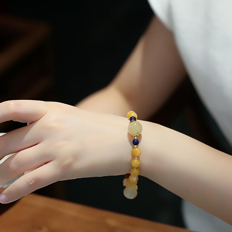 Buddha Stones Naturalny Złoty Jedwab Jadeit Tykwa Charm Bransoletka Bogactwo Szczęście
