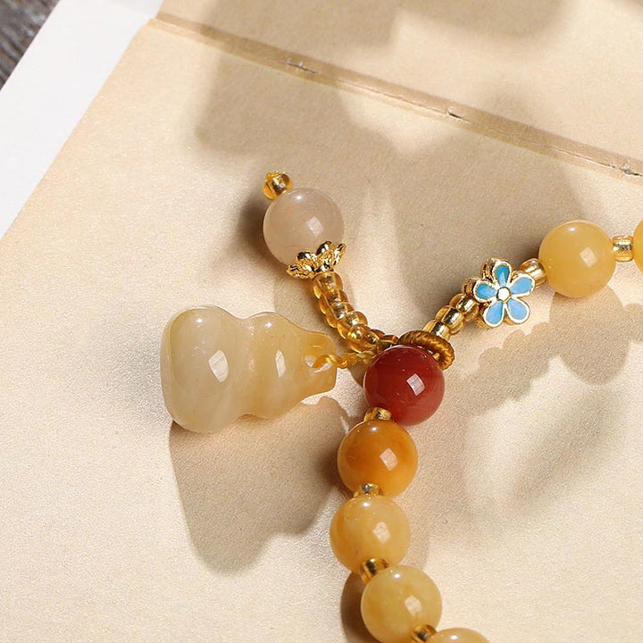 Buddha Stones Naturalny Złoty Jedwab Jadeit Tykwa Charm Bransoletka Bogactwo Szczęście
