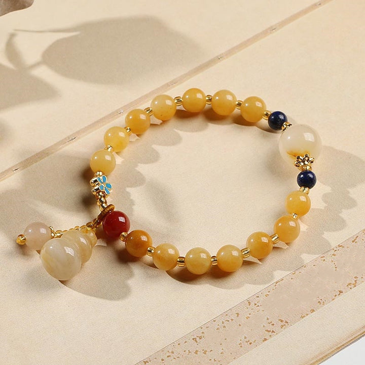 Buddha Stones Naturalny Złoty Jedwab Jadeit Tykwa Charm Bransoletka Bogactwo Szczęście