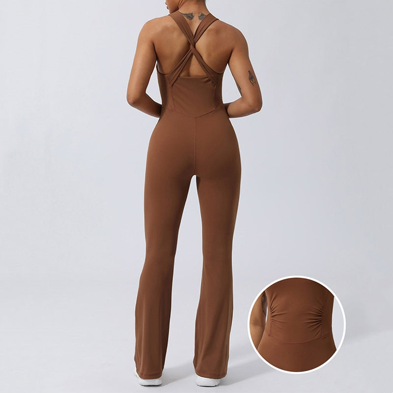 Buddha Stones Kobiety Trening Krzyżowy Bez Rękawów Rozkloszowany Kombinezon Sport Fitness Joga Body - Brązowy - US8-10, UK/AU12-14, EU40-42 (XL) - image 0