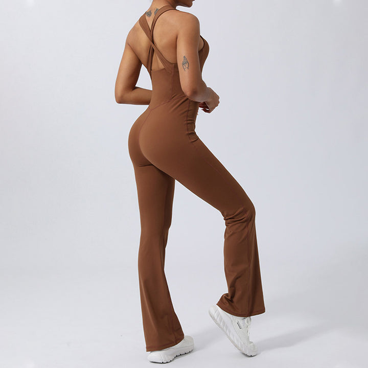 Buddha Stones Kobiety Trening Krzyżowy Bez Rękawów Rozkloszowany Kombinezon Sport Fitness Joga Body - image 4