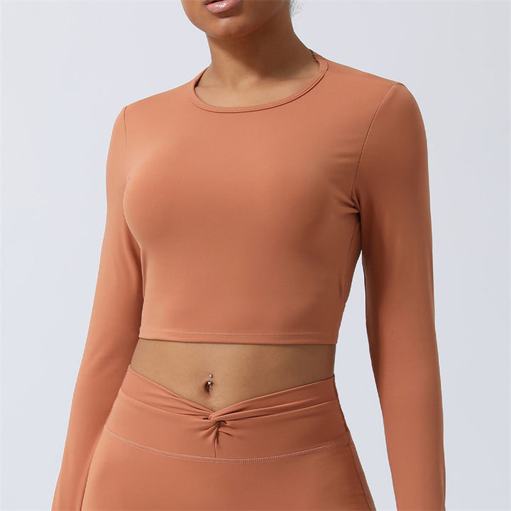 Buddha Stones Kobiety Trening Długi Rękaw Krzyżowy Top Bez Pleców Tee Legginsy Sport Fitness Joga Strój - Szczyt - Pomarańczowo-brązowy - US8-10, UK/AU12-14, EU40-42 (XL) - image 13