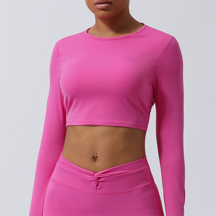 Buddha Stones Kobiety Trening Długi Rękaw Krzyżowy Top Bez Pleców Tee Legginsy Sport Fitness Joga Strój