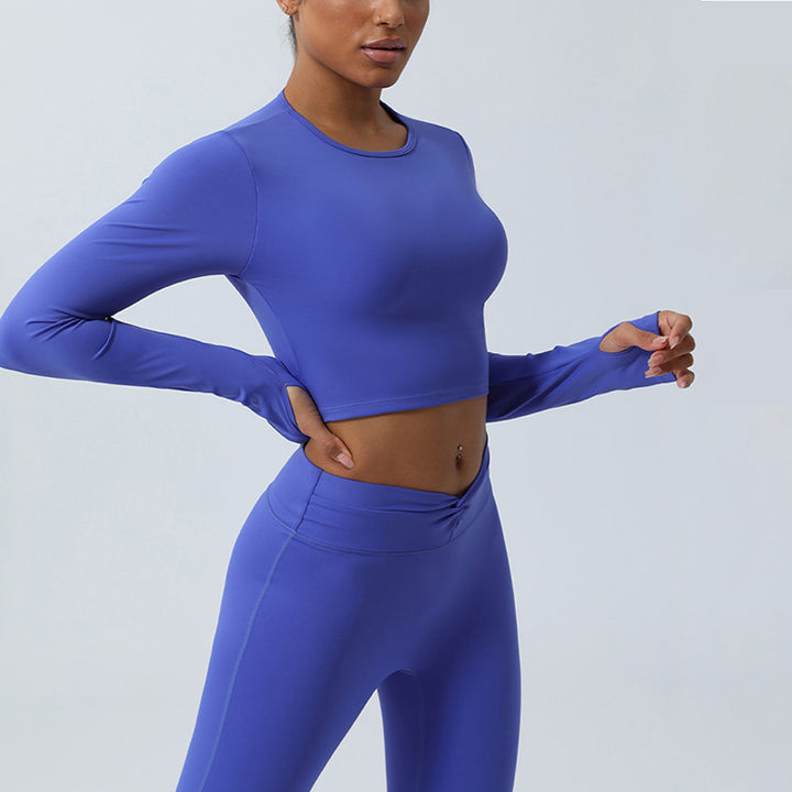 Buddha Stones Kobiety Trening Długi Rękaw Krzyżowy Top Bez Pleców Tee Legginsy Sport Fitness Joga Strój