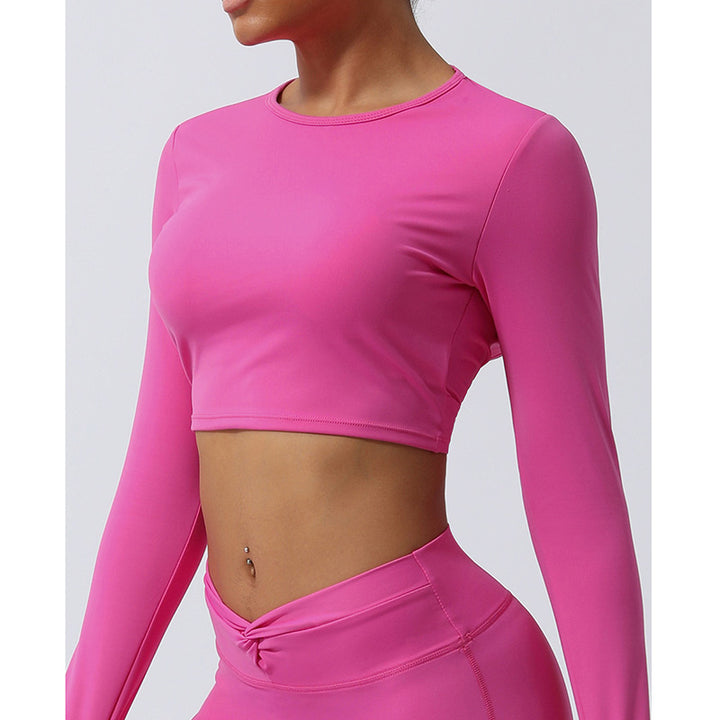 Buddha Stones Kobiety Trening Długi Rękaw Krzyżowy Top Bez Pleców Tee Legginsy Sport Fitness Joga Strój