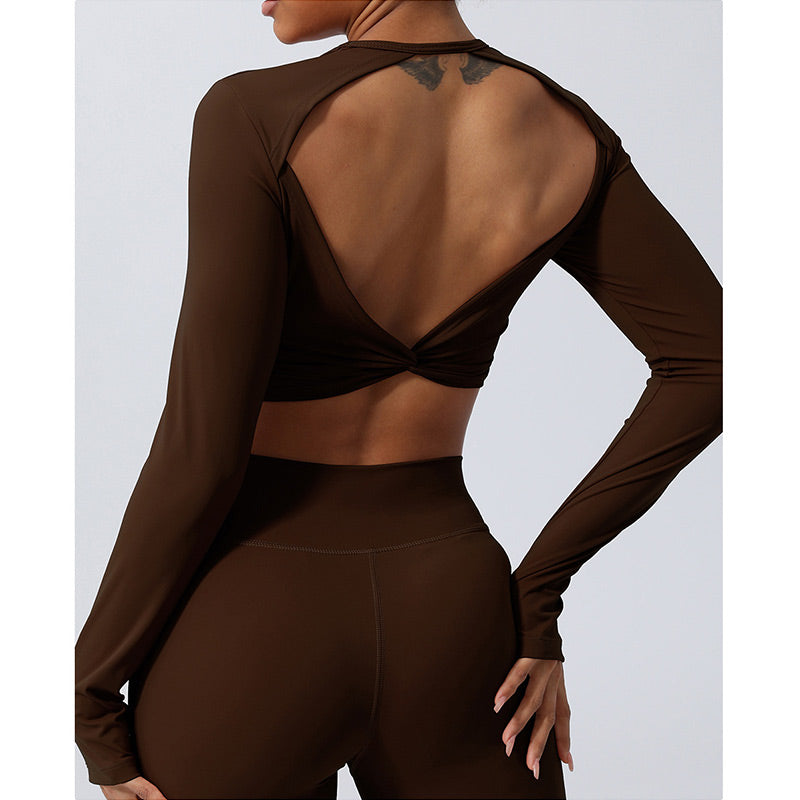 Buddha Stones Kobiety Trening Długi Rękaw Krzyżowy Top Bez Pleców Tee Legginsy Sport Fitness Joga Strój - image 24