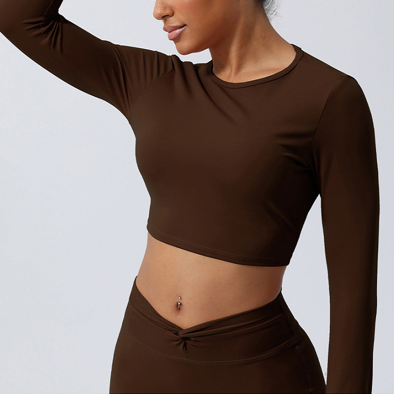 Buddha Stones Kobiety Trening Długi Rękaw Krzyżowy Top Bez Pleców Tee Legginsy Sport Fitness Joga Strój