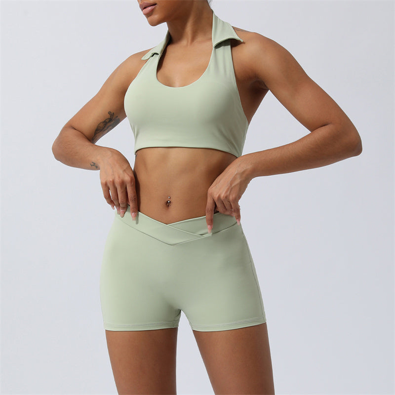 Buddha Stones 2 szt. trening bez rękawów top z odkrytym plecami spodenki rozkloszowane spodnie sportowy fitness joga strój zestaw - Zielony - 2 sztuki (top i spodenki) - US8-10, UK/AU12-14, EU40-42 (XL)  - image 9