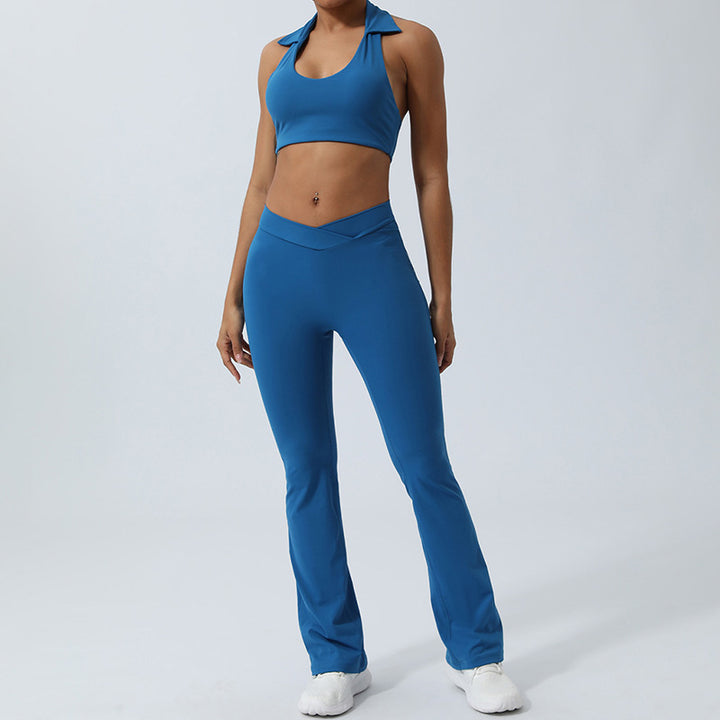 Buddha Stones 2 szt. trening bez rękawów top z odkrytym plecami spodenki rozkloszowane spodnie sportowy fitness joga strój zestaw - Niebieski - 2 sztuki (top i spodnie) - US8-10, UK/AU12-14, EU40-42 (XL)  - image 16