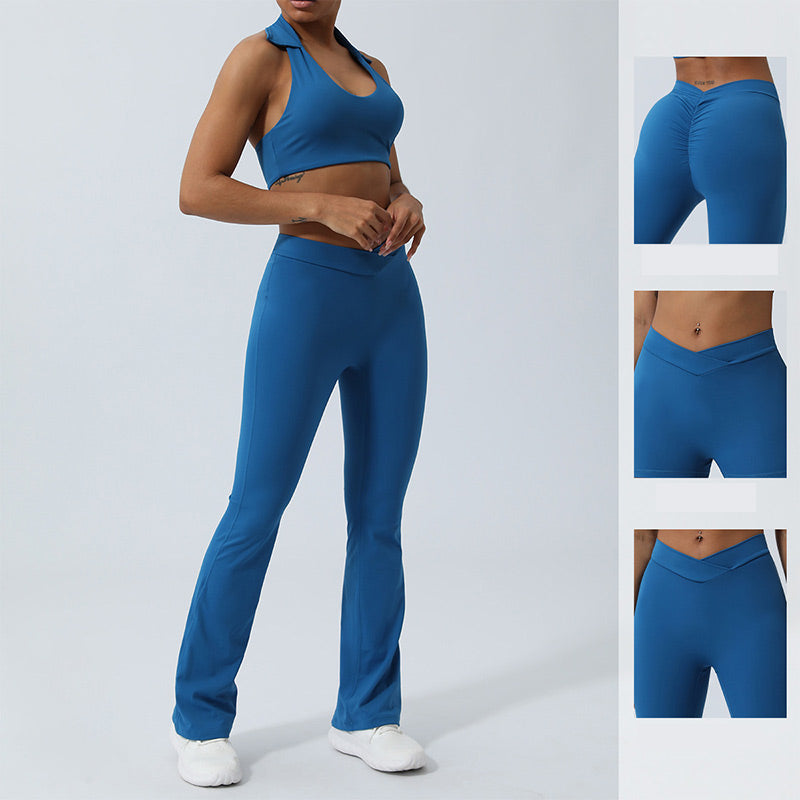 Buddha Stones 2 szt. trening bez rękawów top z odkrytym plecami spodenki rozkloszowane spodnie sportowy fitness joga strój zestaw - image 17