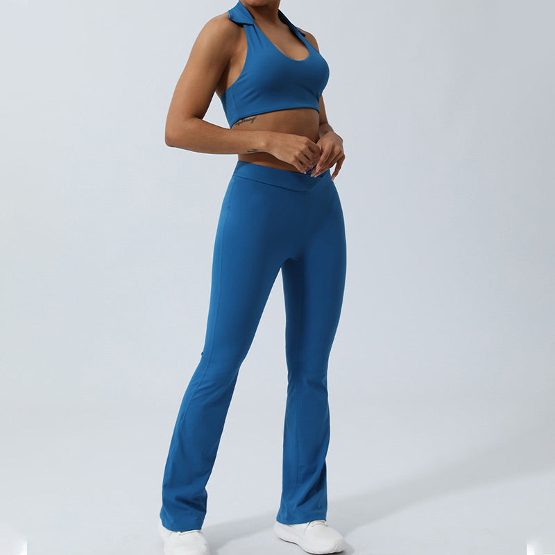 Buddha Stones 2 szt. trening bez rękawów top z odkrytym plecami spodenki rozkloszowane spodnie sportowy fitness joga strój zestaw - image 18