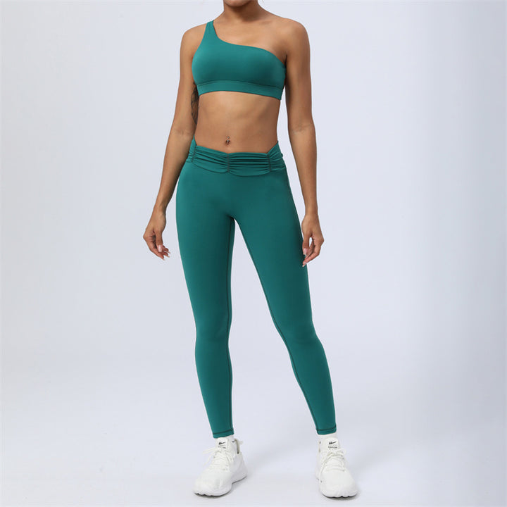 Buddha Stones 2 szt. bez pleców asymetryczny projekt top biustonosz spodenki legginsy spodnie fitness joga strój zestaw - Zielony - 2 sztuki (top i spodnie) - US12, UK/AU16, EU44 (2XL) - image 4