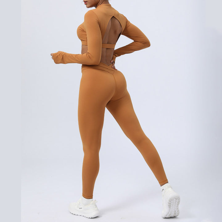Buddha Stones 2 szt. Długi rękaw, top bez pleców, biustonosz, legginsy, spodnie, strój do fitnessu i jogi