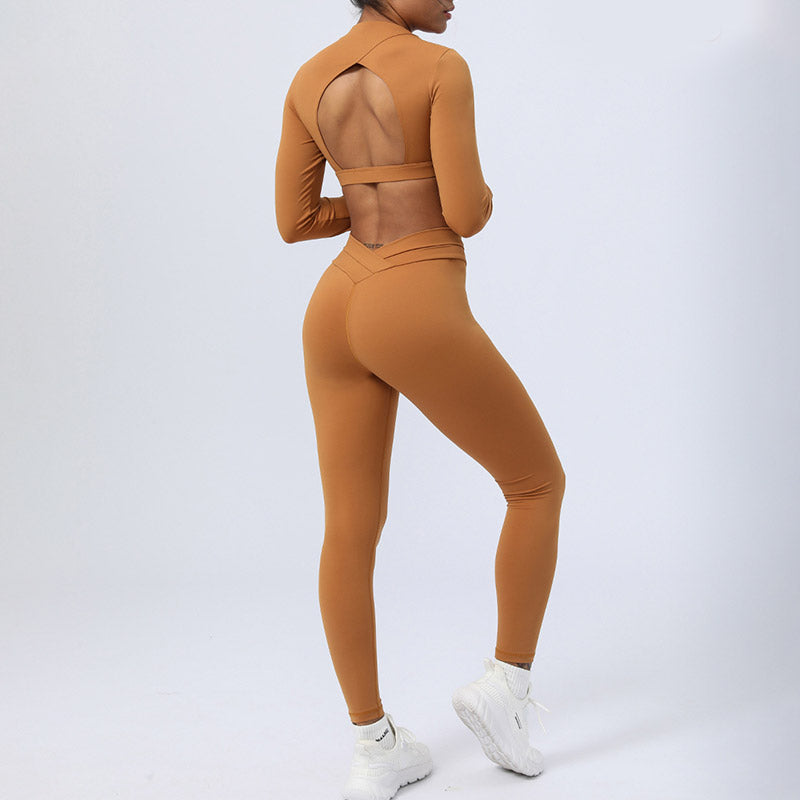 Buddha Stones 2 szt. Długi rękaw, top bez pleców, biustonosz, legginsy, spodnie, strój do fitnessu i jogi