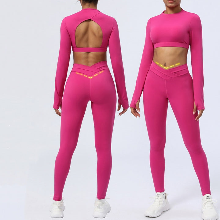 Buddha Stones 2 szt. Długi rękaw, top bez pleców, biustonosz, legginsy, spodnie, strój do fitnessu i jogi
