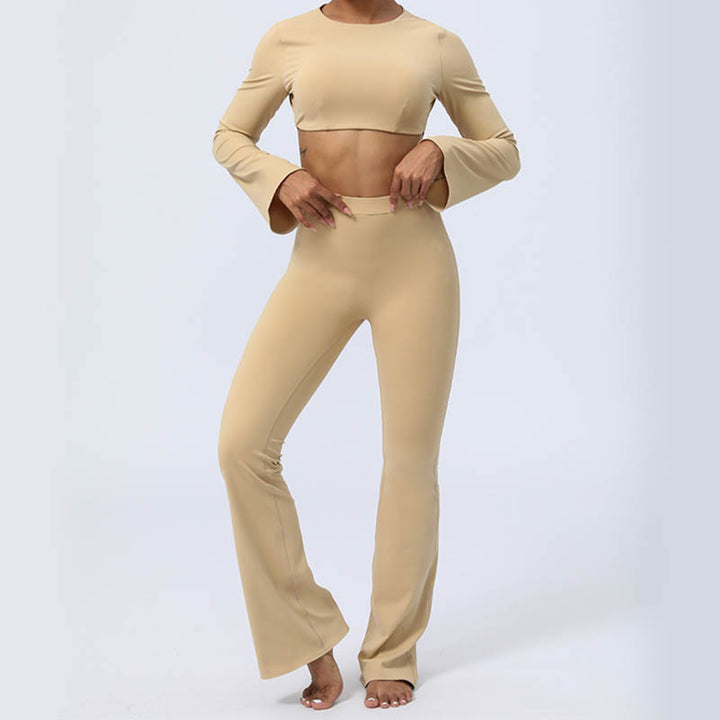 Buddha Stones Długi rękaw Biustonosz z odkrytymi plecami i ramiączkami Spodnie rozszerzane Fitness Joga Strój - image 26