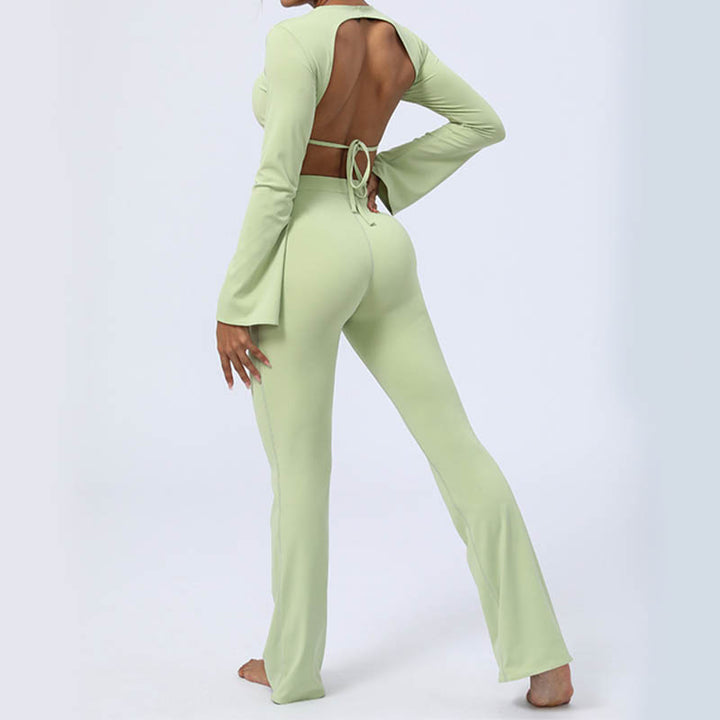 Buddha Stones Długi rękaw Biustonosz z odkrytymi plecami i ramiączkami Spodnie rozszerzane Fitness Joga Strój - image 13