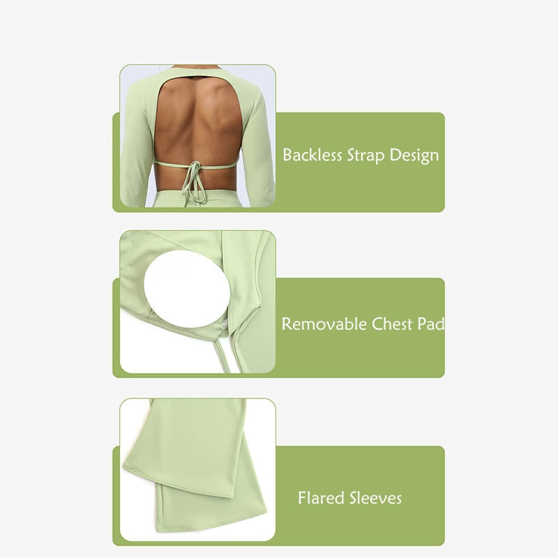 Buddha Stones Długi rękaw Biustonosz z odkrytymi plecami i ramiączkami Spodnie rozszerzane Fitness Joga Strój - image 15