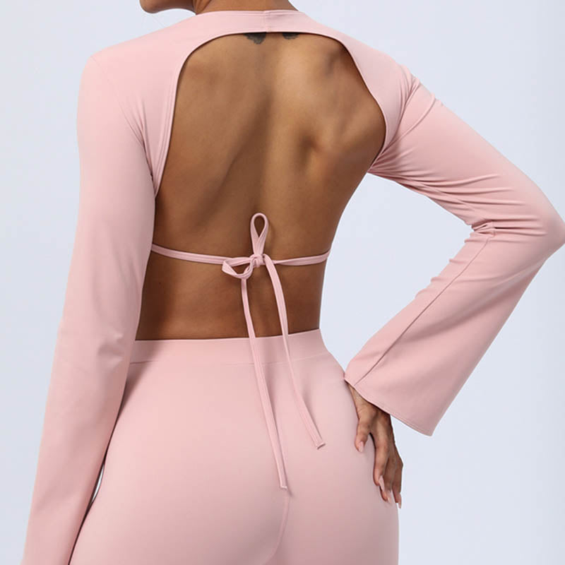 Buddha Stones Długi rękaw Biustonosz z odkrytymi plecami i ramiączkami Spodnie rozszerzane Fitness Joga Strój - image 39