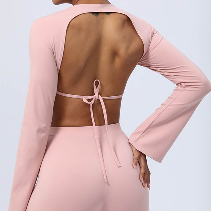 Buddha Stones Długi rękaw Biustonosz z odkrytymi plecami i ramiączkami Spodnie rozszerzane Fitness Joga Strój - image 39