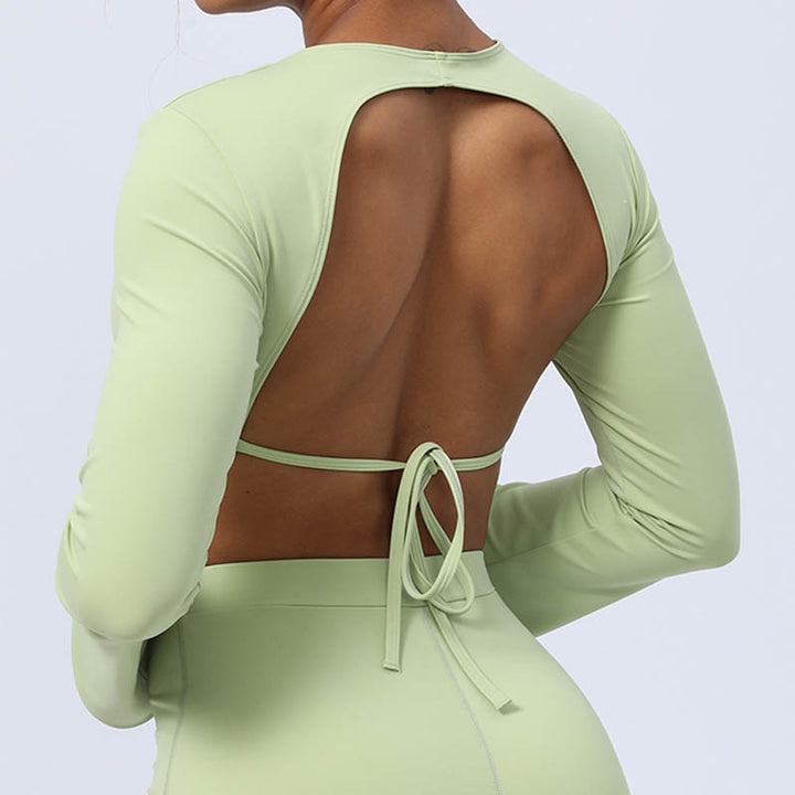 Buddha Stones Długi rękaw Biustonosz z odkrytymi plecami i ramiączkami Spodnie rozszerzane Fitness Joga Strój - image 9