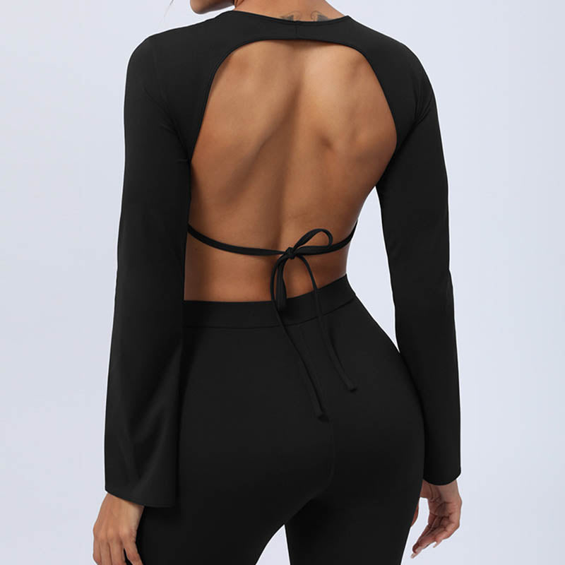 Buddha Stones Długi rękaw Biustonosz z odkrytymi plecami i ramiączkami Spodnie rozszerzane Fitness Joga Strój - image 47