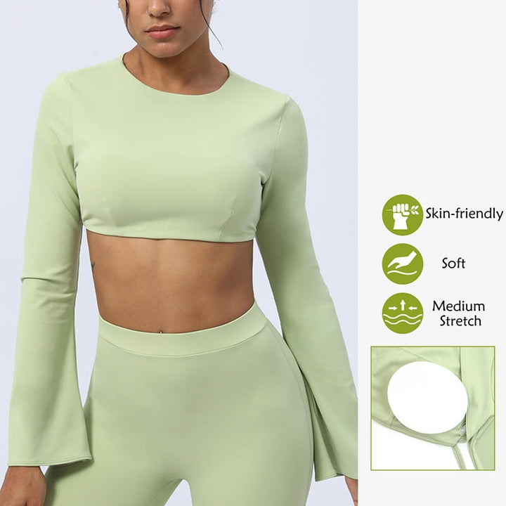 Buddha Stones Długi rękaw Biustonosz z odkrytymi plecami i ramiączkami Spodnie rozszerzane Fitness Joga Strój - image 14