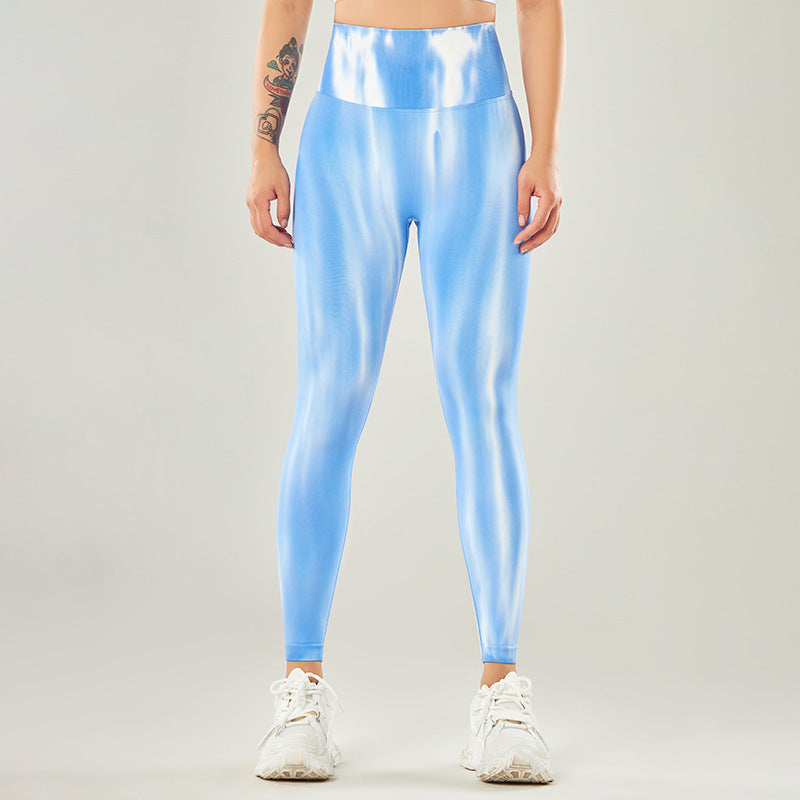 Spodnie sportowe z wysokim stanem i nadrukiem Tie Dye z motywem Buddha Stones, damskie spodnie do jogi