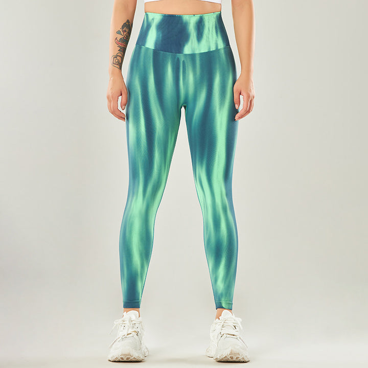 Spodnie sportowe z wysokim stanem i nadrukiem Tie Dye z motywem Buddha Stones, damskie spodnie do jogi