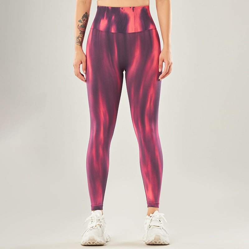 Spodnie sportowe z wysokim stanem i nadrukiem Tie Dye z motywem Buddha Stones, damskie spodnie do jogi