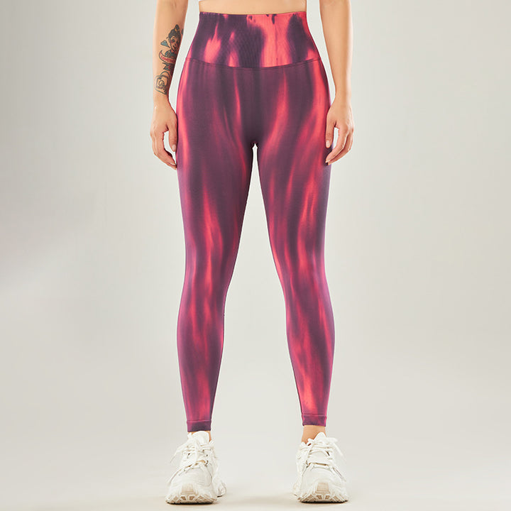 Spodnie sportowe z wysokim stanem i nadrukiem Tie Dye z motywem Buddha Stones, damskie spodnie do jogi