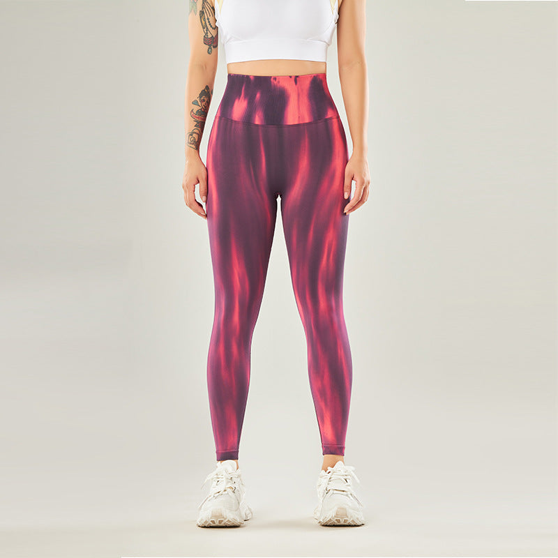 Spodnie sportowe z wysokim stanem i nadrukiem Tie Dye z motywem Buddha Stones, damskie spodnie do jogi