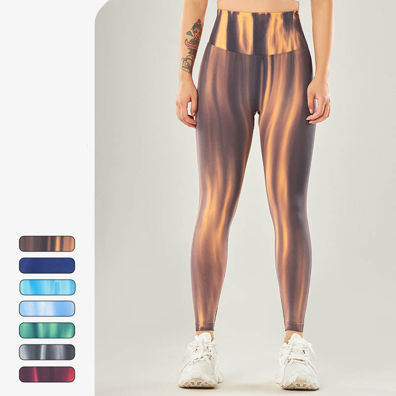 Spodnie sportowe z wysokim stanem i nadrukiem Tie Dye z motywem Buddha Stones, damskie spodnie do jogi