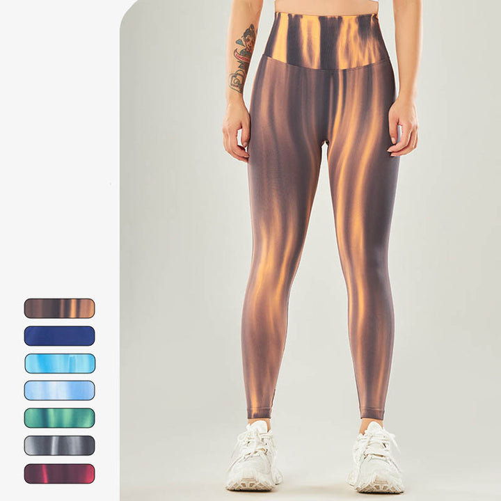 Spodnie sportowe z wysokim stanem i nadrukiem Tie Dye z motywem Buddha Stones, damskie spodnie do jogi