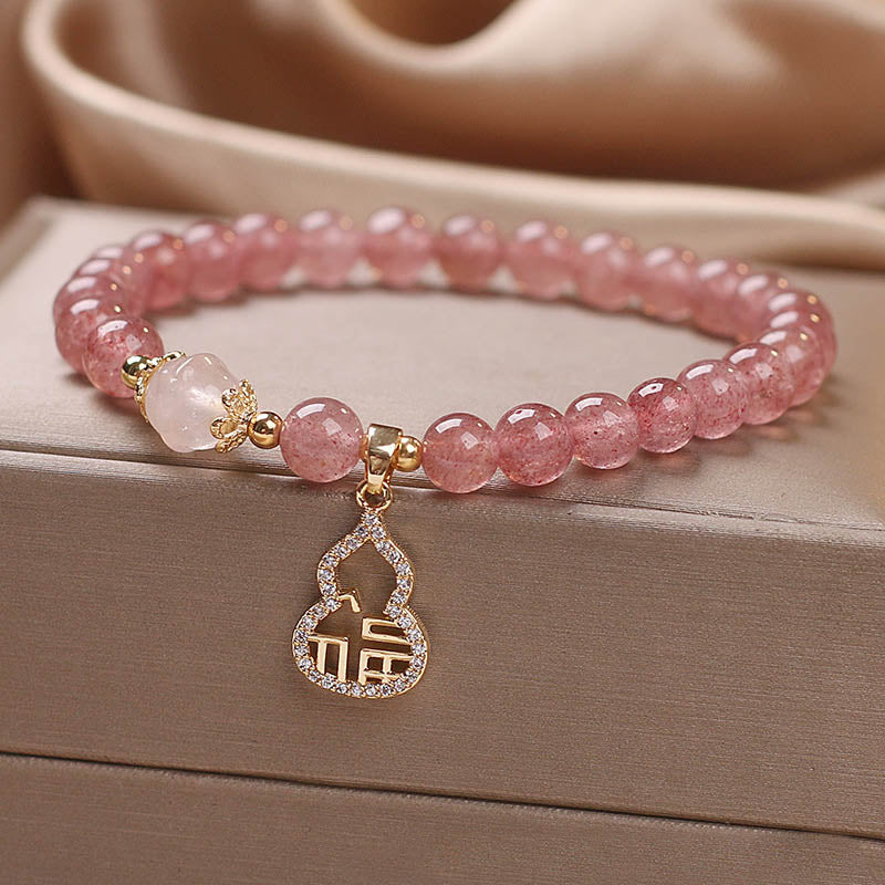 Buddha Stones Truskawkowe Kwarcowe Gourd Fu Charakter Charm Pozytywna Bransoletka