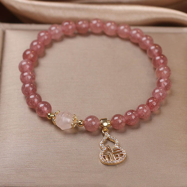 Buddha Stones Truskawkowe Kwarcowe Gourd Fu Charakter Charm Pozytywna Bransoletka