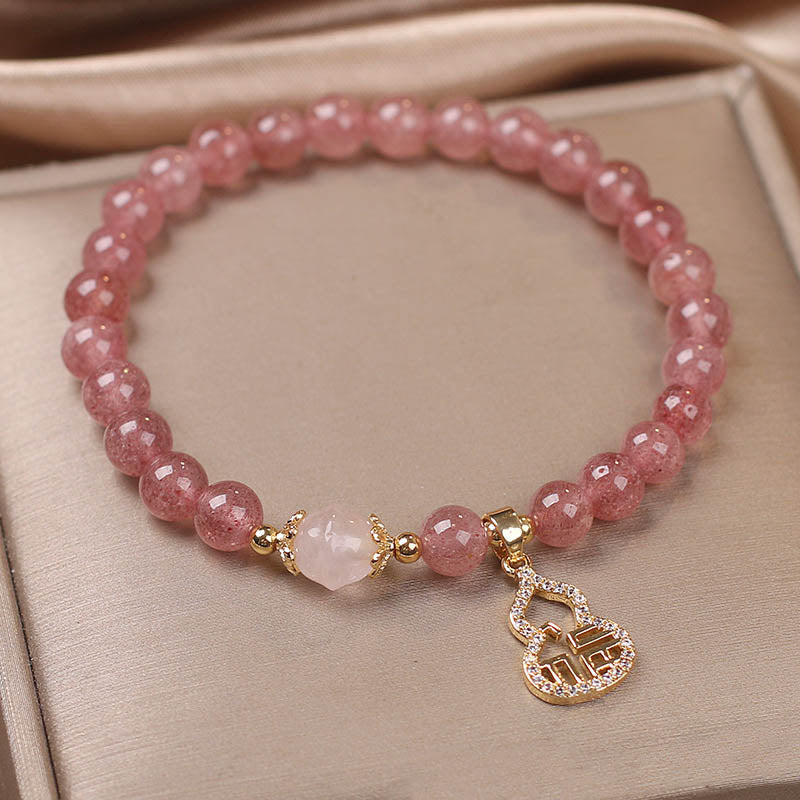 Buddha Stones Truskawkowe Kwarcowe Gourd Fu Charakter Charm Pozytywna Bransoletka