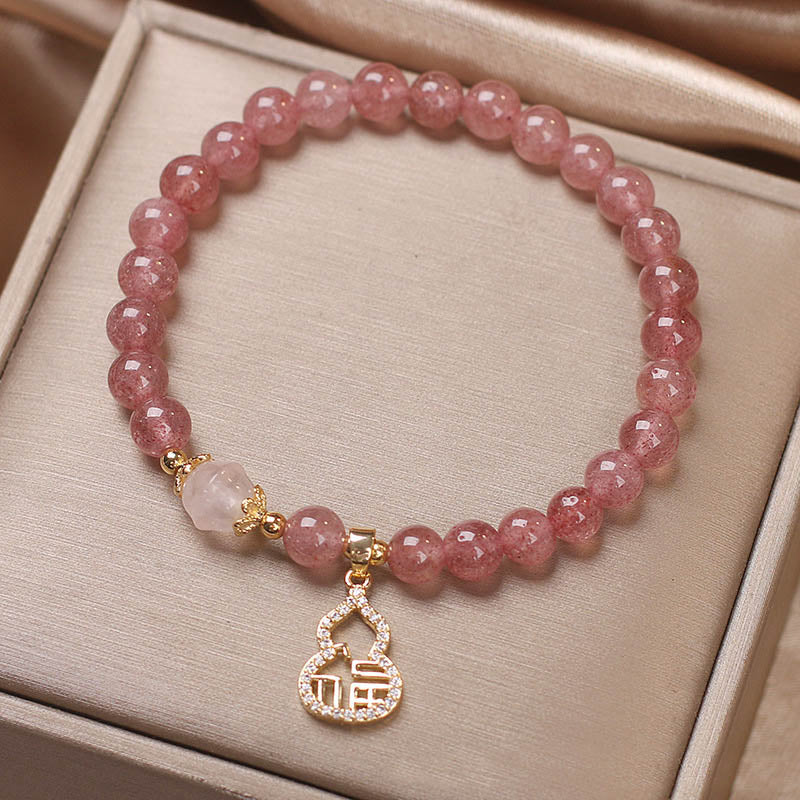 Buddha Stones Truskawkowe Kwarcowe Gourd Fu Charakter Charm Pozytywna Bransoletka