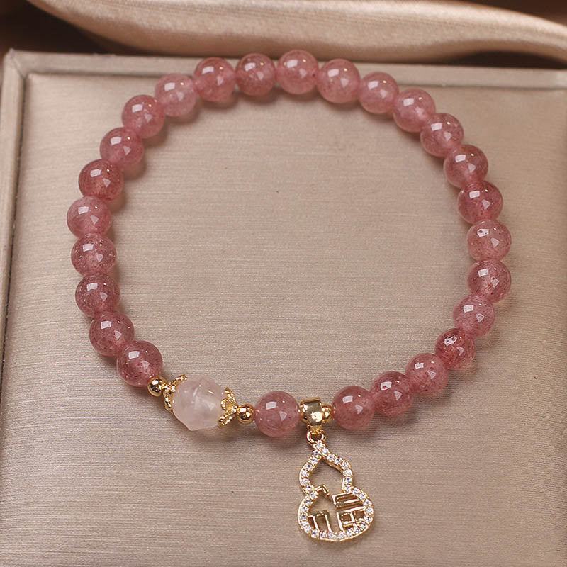 Buddha Stones Truskawkowe Kwarcowe Gourd Fu Charakter Charm Pozytywna Bransoletka