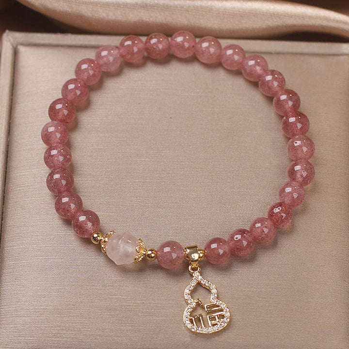 Buddha Stones Truskawkowe Kwarcowe Gourd Fu Charakter Charm Pozytywna Bransoletka