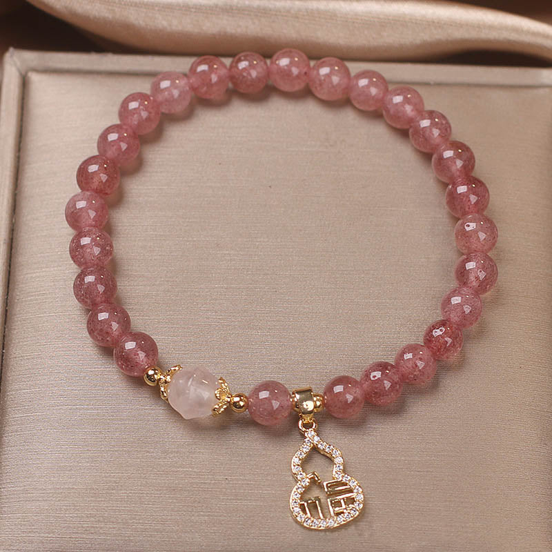 Buddha Stones Truskawkowe Kwarcowe Gourd Fu Charakter Charm Pozytywna Bransoletka